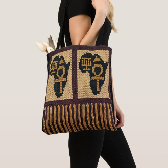 Afrika Karta Adinkra Ankh Artisan Crochet Print Tygkasse (Närbild)