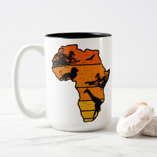 Afrika Karta African Safari Lejon Giraffe VINT Två-Tonad Mugg