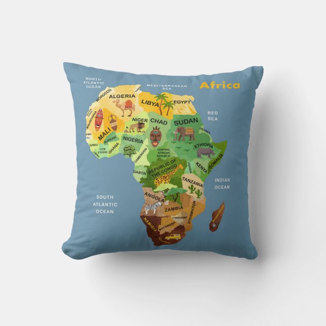 Afrika Karta Artwork Kudde (Framsida)