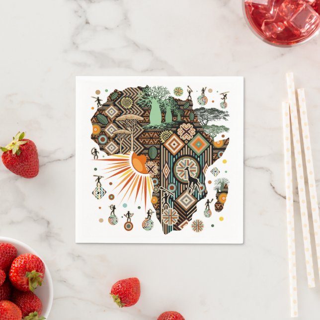 Afrika Karta Decorative Tribal Inslag Mönster Pappersservett (Insitu)