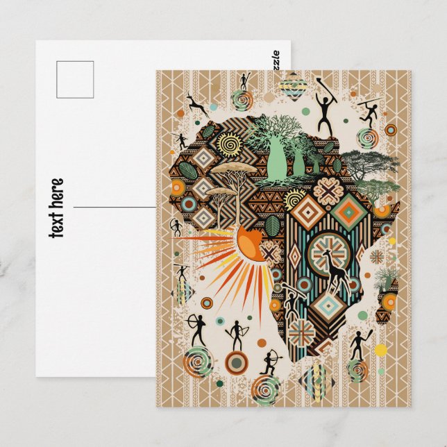 Afrika Karta Decorative Tribal Inslag Mönster Vykort (Fram/baksida)