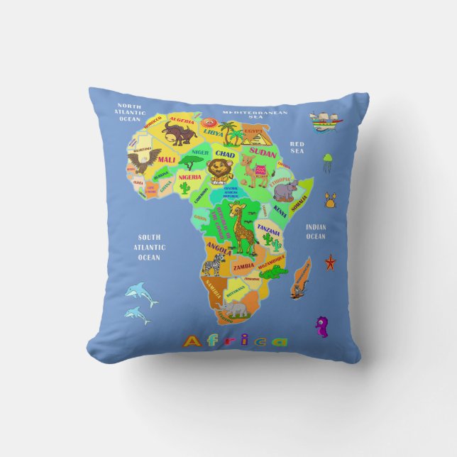 Afrika Karta för barn Kudde (Framsida)