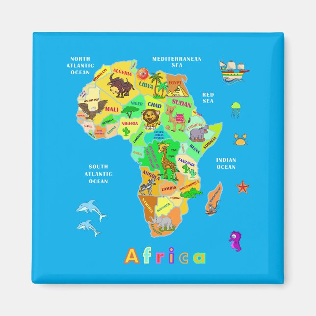 Afrika Karta för barn Magnet (Framsidan)
