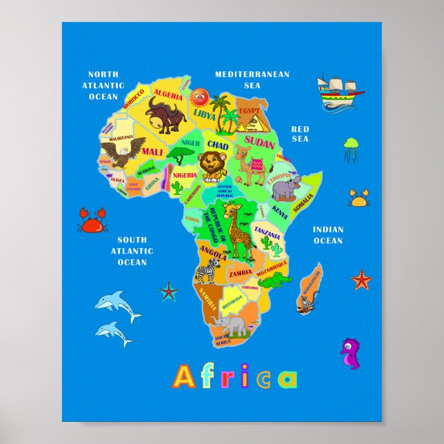 Afrika Karta för barn Poster (Framsidan)