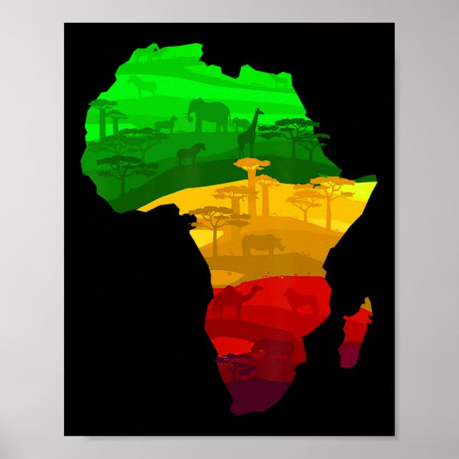 Afrika Karta Grönt Gult Red Proud African Pride Ju Poster (Framsidan)