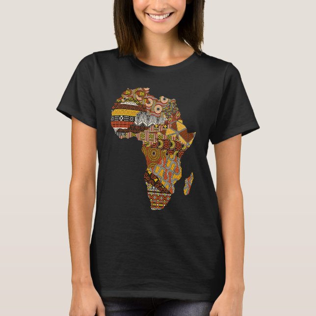Afrika Karta Kente Trasa Black History Month Afro  T Shirt (Framsida)