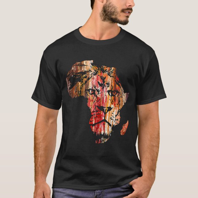 Afrika Karta Lejon chef Ansikte African Safari Wil T Shirt (Framsida)