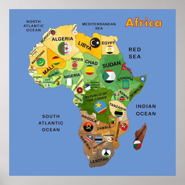 Afrika Karta med Flaggor Artwork Poster (Framsidan)