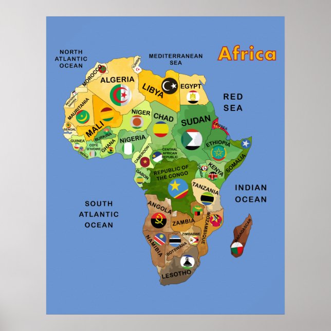 Afrika Karta med Flaggor Artwork Poster (Framsidan)