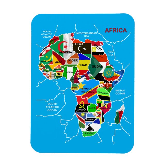 Afrika karta med flaggor magnet (Vertikal)