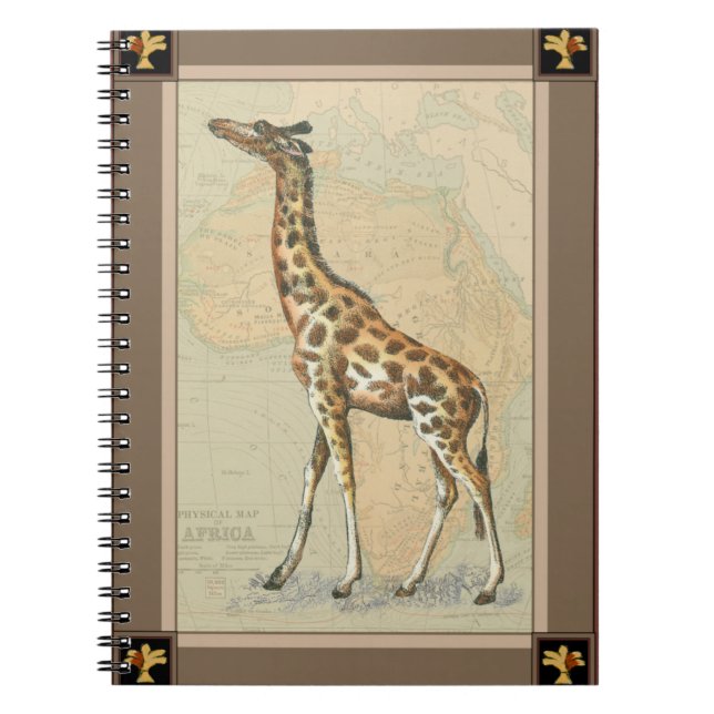 Afrika Karta och Giraffe Anteckningsbok Med Spiral (Framsidan)