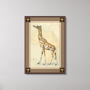 Afrika Karta och Giraffe Canvastryck