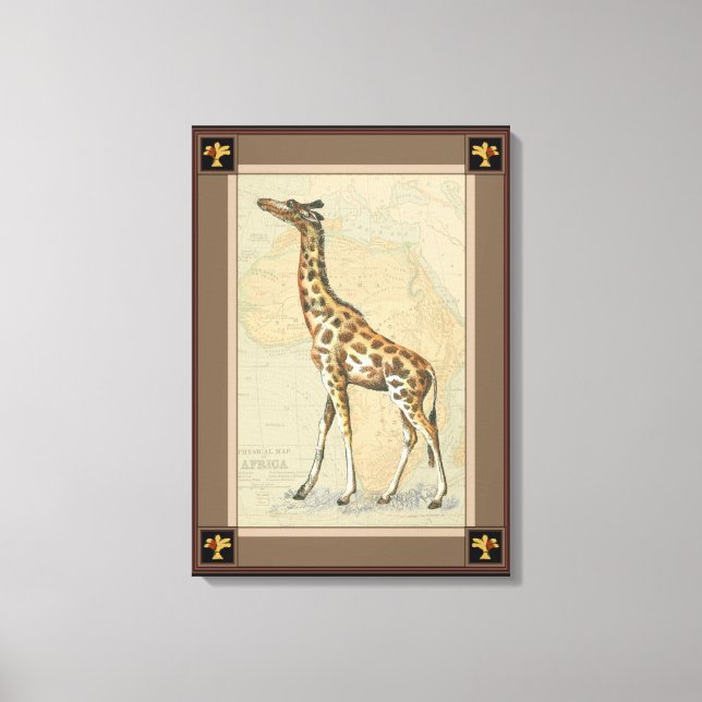 Afrika Karta och Giraffe Canvastryck (Framsida)