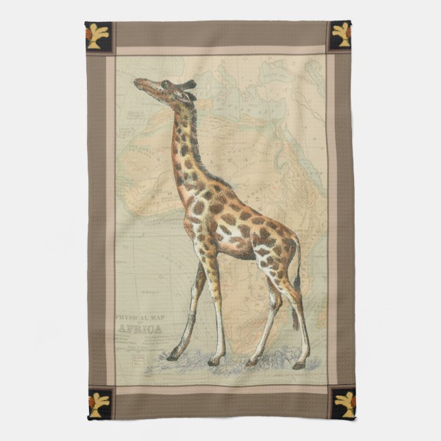 Afrika Karta och Giraffe Kökshandduk (Vertikal)