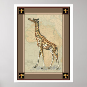 Afrika Karta och Giraffe Poster