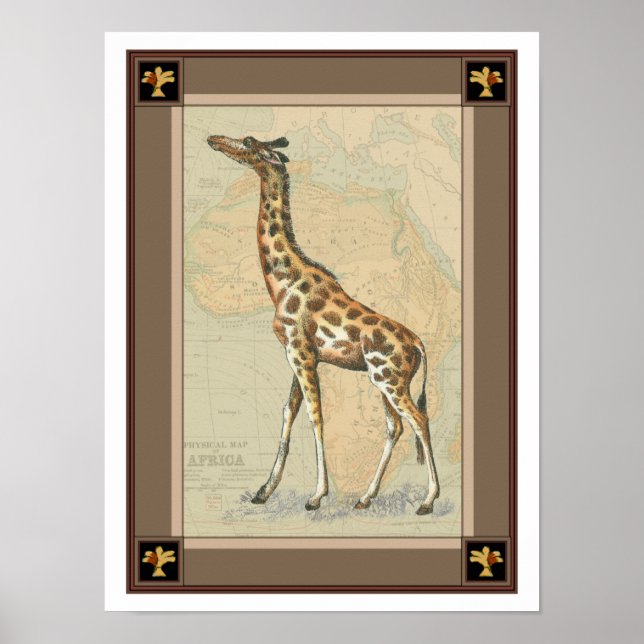 Afrika Karta och Giraffe Poster (Framsidan)