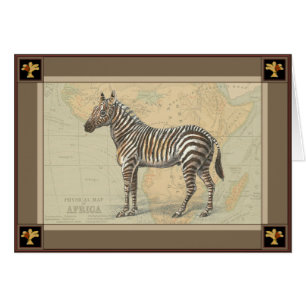 Afrika Karta och Zebra Hälsningskort
