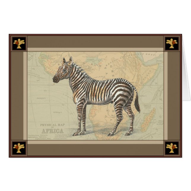 Afrika Karta och Zebra Hälsningskort (Framsidan Horizontal)