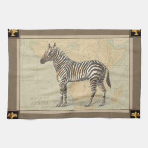 Afrika Karta och Zebra Kökshandduk