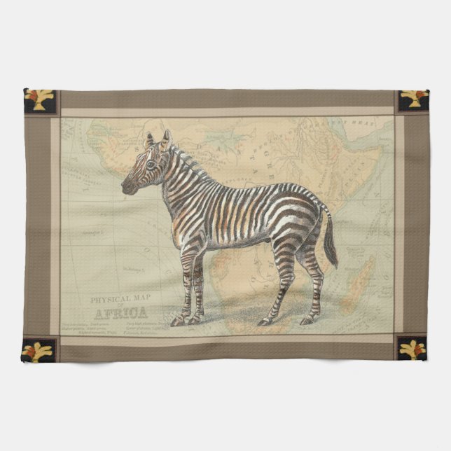 Afrika Karta och Zebra Kökshandduk (Horisontell)