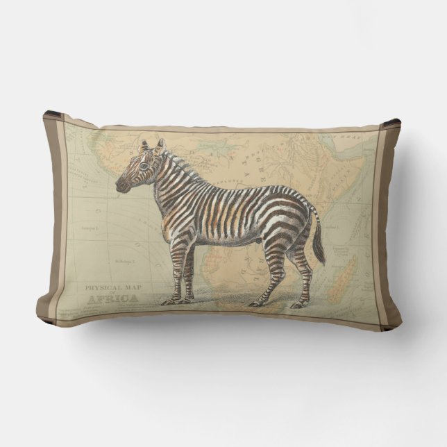 Afrika Karta och Zebra Lumbarkudde (Framsida)