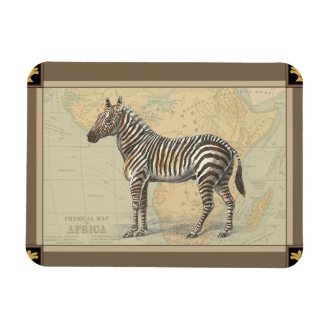 Afrika Karta och Zebra Magnet (Horisontell)