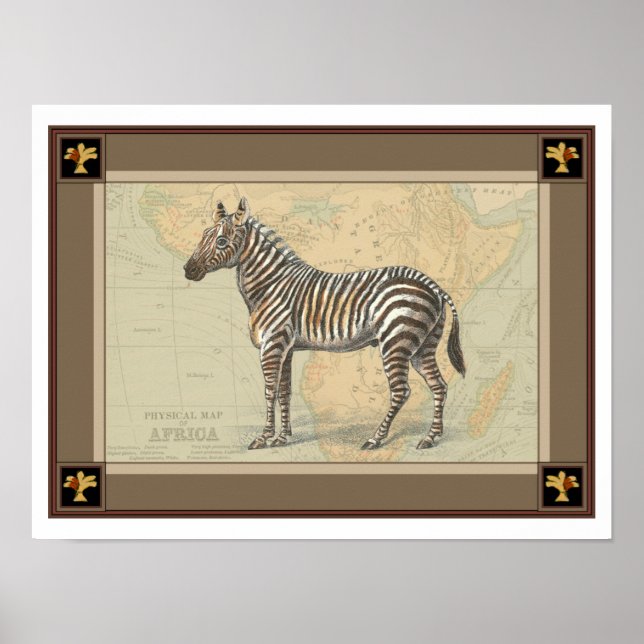 Afrika Karta och Zebra Poster (Framsidan)