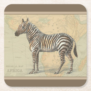 Afrika Karta och Zebra Underlägg Papper Kvadrat