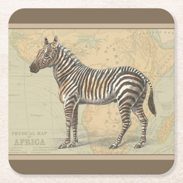 Afrika Karta och Zebra Underlägg Papper Kvadrat (Framsidan)
