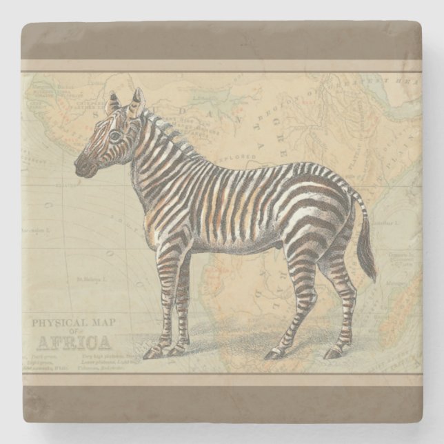 Afrika Karta och Zebra Underlägg Sten (Framsidan)