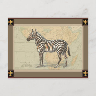 Afrika Karta och Zebra Vykort