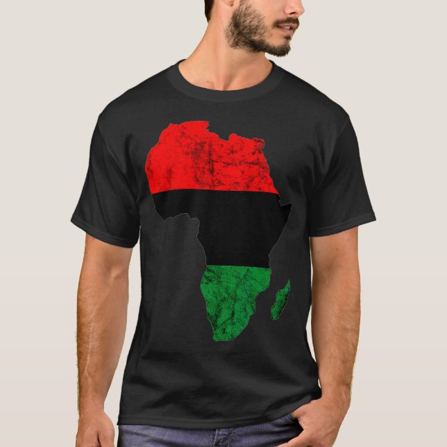 Afrika Karta Pan African Pride UNIA Flagga Black L T Shirt (Framsida)
