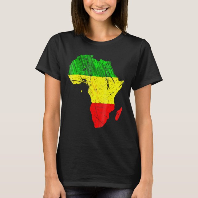 Afrika Karta Reggae Rasta Grönt Gult Red Afrika Pr T Shirt (Framsida)