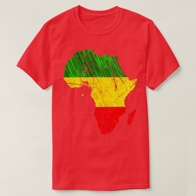 Afrika Karta Reggae Rasta skriver ut Grönt Gult Re T Shirt (Design framsida)