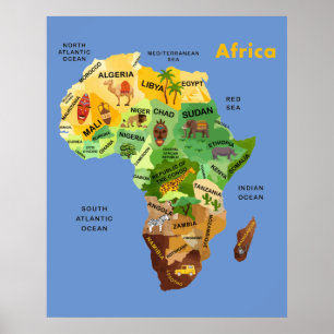 Afrika Karta-teckningar Poster
