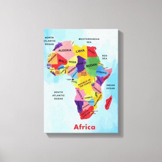 Afrika Karta vattenfärgsförinställt Kanvastryck (Framsida)