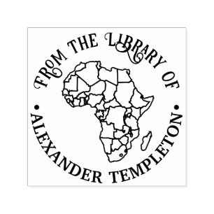 Afrika Karta w/ Land "Från Bibliotek" Namn Självfärgande Stämpel