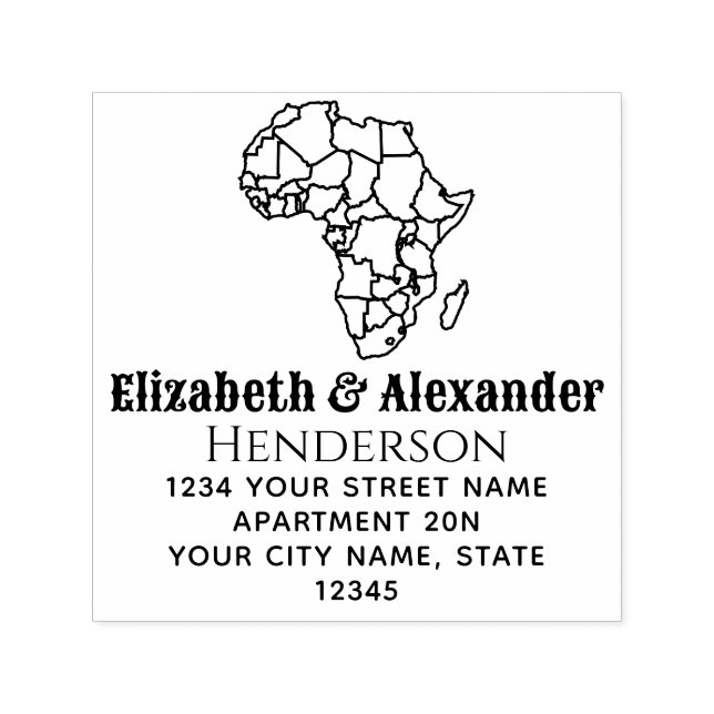 Afrika Karta w/Land par Namn Returadress Självfärgande Stämpel (Design)