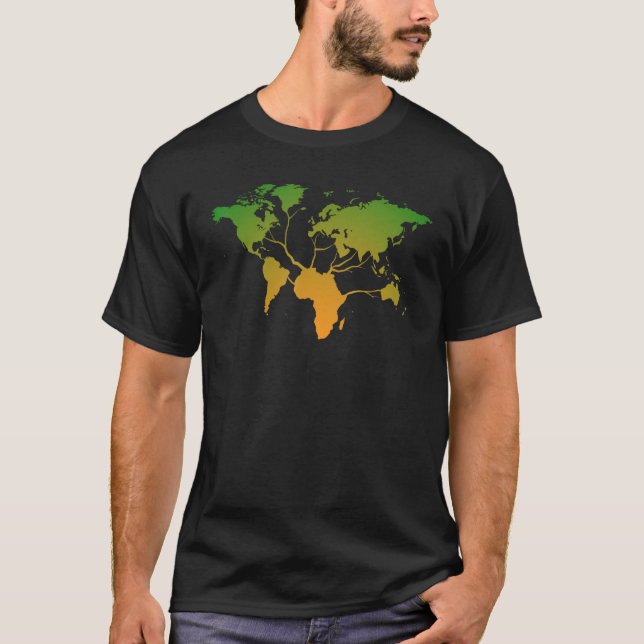 Afrika Kartrot Gradient Mönster Världskarta Träd T Shirt (Framsida)