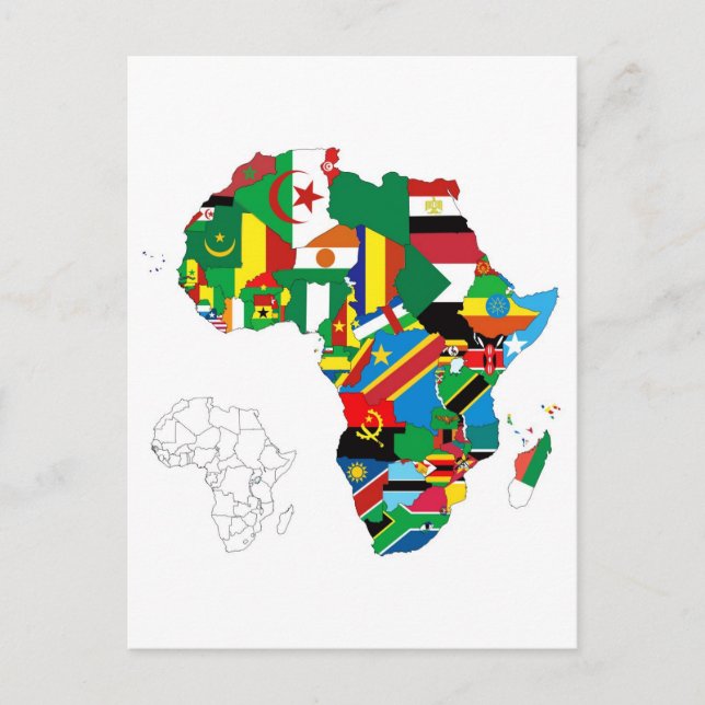 Afrika Kontinent Flagga Karta Vykort (Framsida)