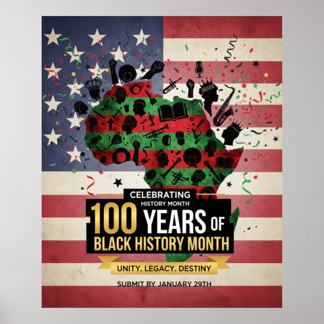 Afrika Kontinent USA Flagga Svart Historisk Affisc Poster (Framsidan)