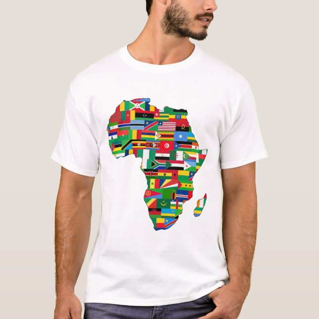 Afrika Kontinuerliga Land Flaggor Karta T Shirt (Framsida)