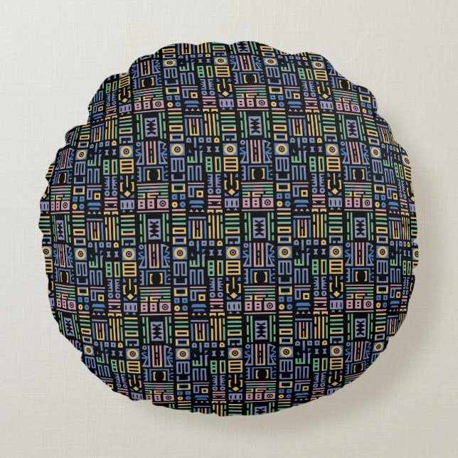 Afrika Mudcloth mönster abstrakt modern art 1 Rund Kudde (Framsidan)