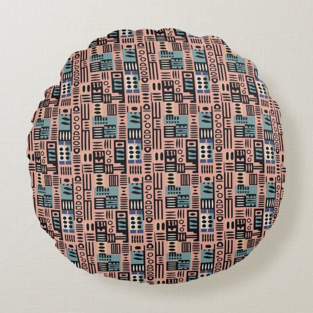 Afrika Mudcloth mönster abstrakt modern art 2 Rund Kudde (Framsidan)