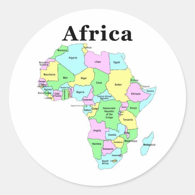 Afrika - Politiska Karta Runt Klistermärke (Framsida)