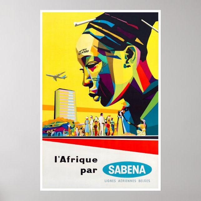Afrika Resaaffisch Sabena Konst Tryck (Framsidan)
