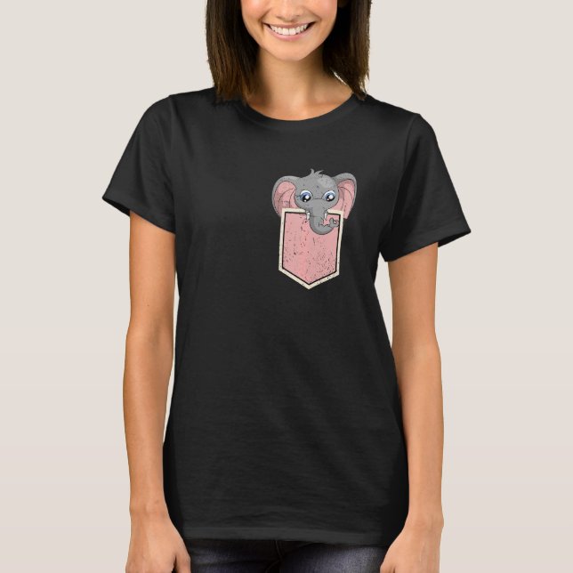 Afrika Safari Animal Pocket Baby Elephant T Shirt (Framsida)