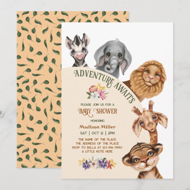 Afrika Safari Baby Shower-inbjudan Inbjudningar (Fram/baksida)