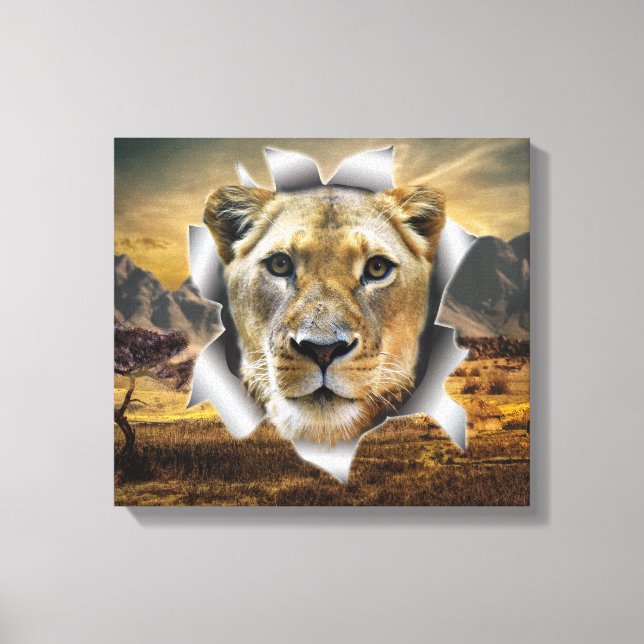 Afrika-Safari Lioness Wildlife-Art Canvastryck (Framsida)