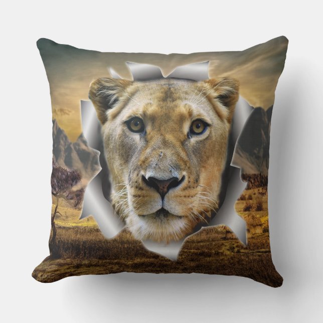 Afrika-Safari Lioness Wildlife-Art Pillow Kudde (Framsida)